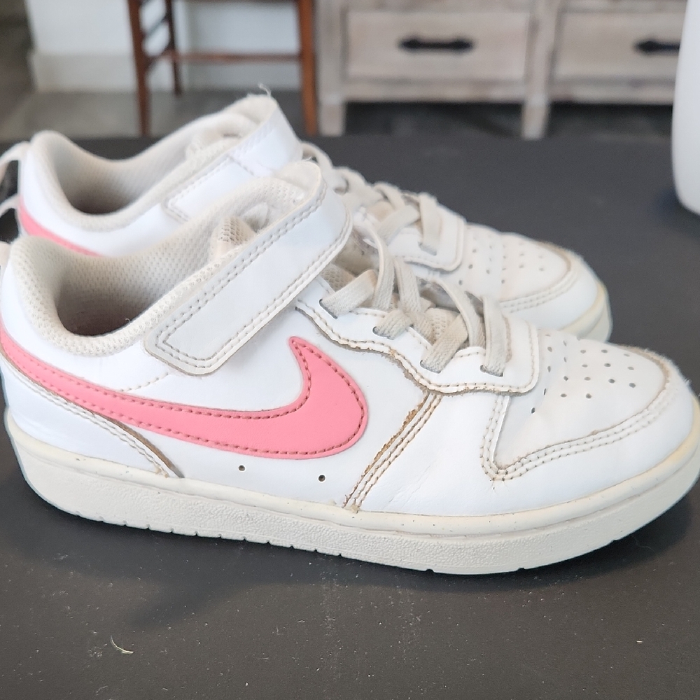 Nike Kids White and Pink Velcro Sneakers